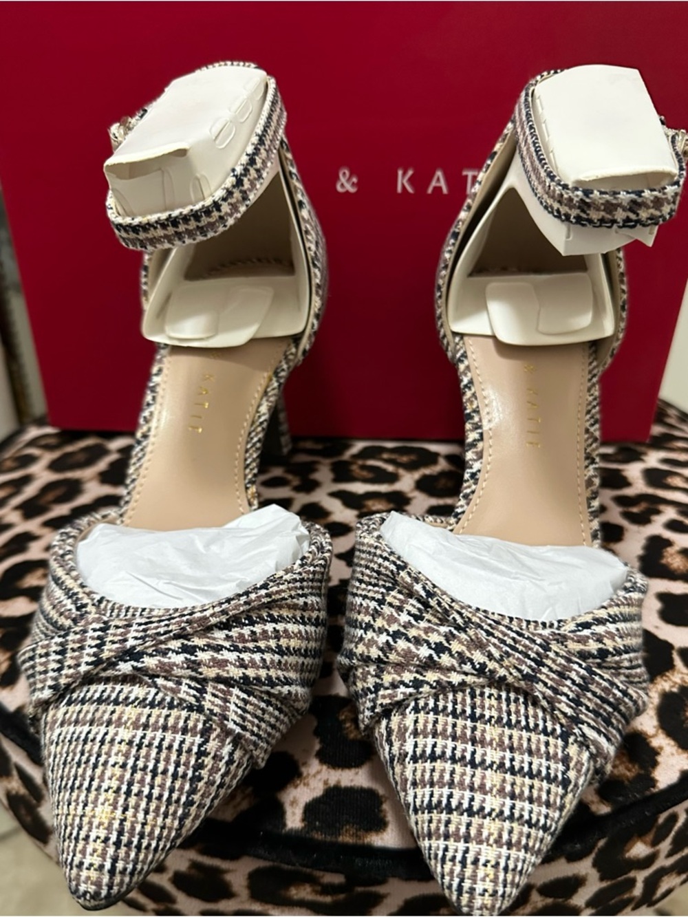 Never Worn Pointed Tweed Ankle-Strap Heels in Multicolor size 7.5.